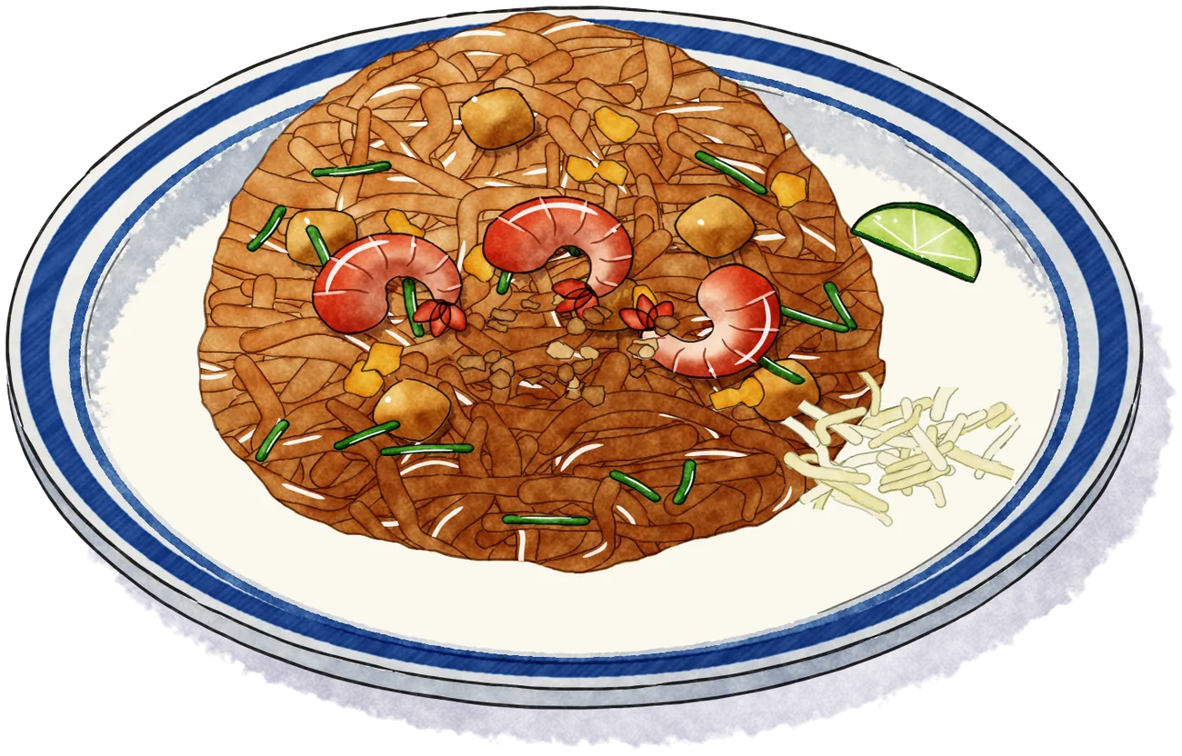Pad thai aux crevettes, illustration du carnet